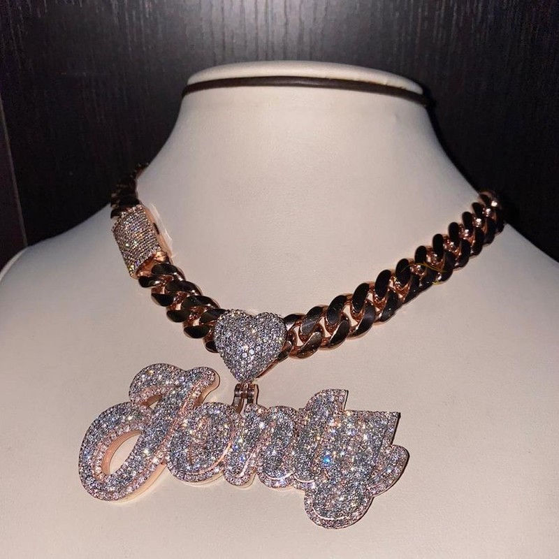 الصورة المصغرة: Custom Iced Out Initial Name Pendant 925 Silver Jewelry Certified Original 