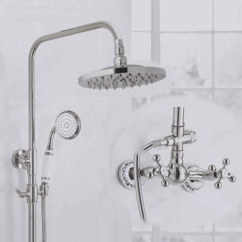 Thumbnail: Brass Rainfall Faucet Antique Brass with Handshower + Tub Spout + 8" shower head
