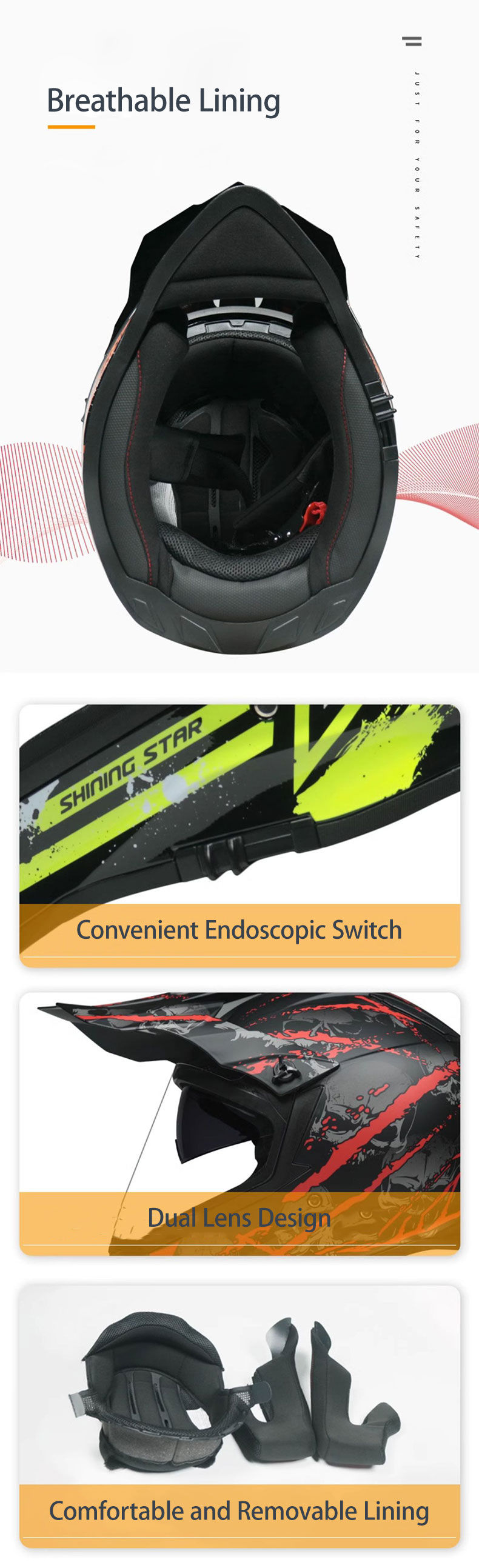 Thumbnail: DOT Approved Off Road Helmet Dual Lens Motocross Motorcycle Helmet 