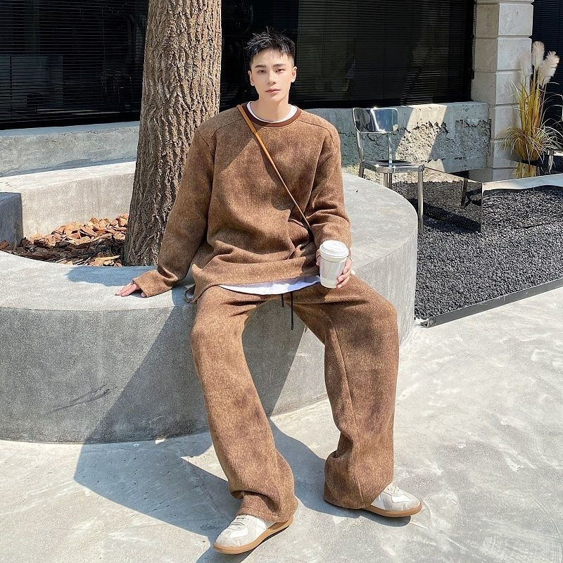 Thumbnail: Mohair Tweed Material Tie-dye Men's Casual Long Pants New Wide Leg Pants