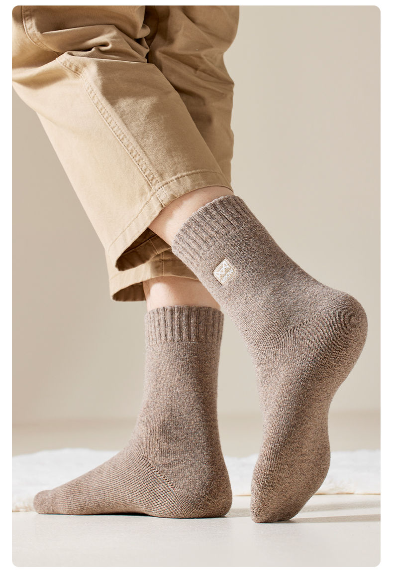 Thumbnail: MiiOW Merino Wool Socks Heated Cashmere Snow Boots Retro Brown Warm Towel Socks