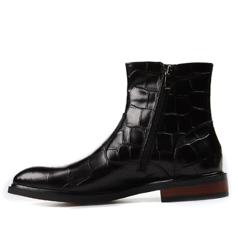 Thumbnail: Men Boots Genuine Leather Business Formal Zipper Dress Boots Luxury Brand