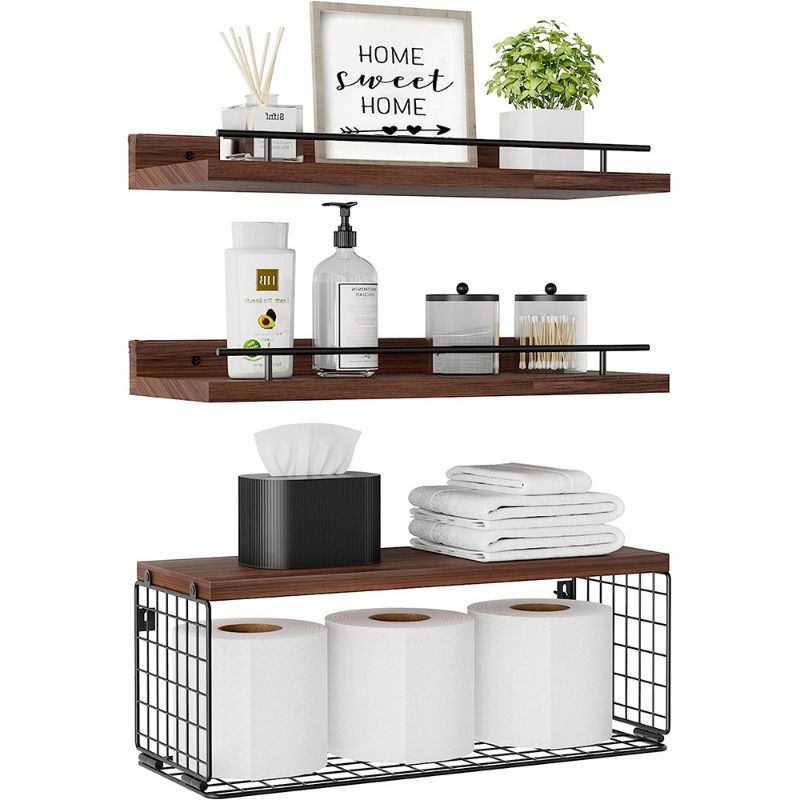 Miniaturbild: Floating Shelves with Wire Storage Basket Bathroom Shelves Over Toilet
