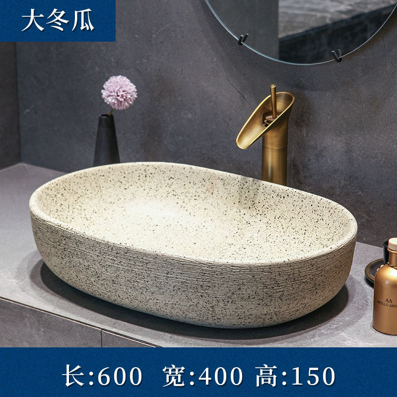 Thumbnail: Artistic Handmade Art basin Ceramic Counter Top Oval shape hand washing sink