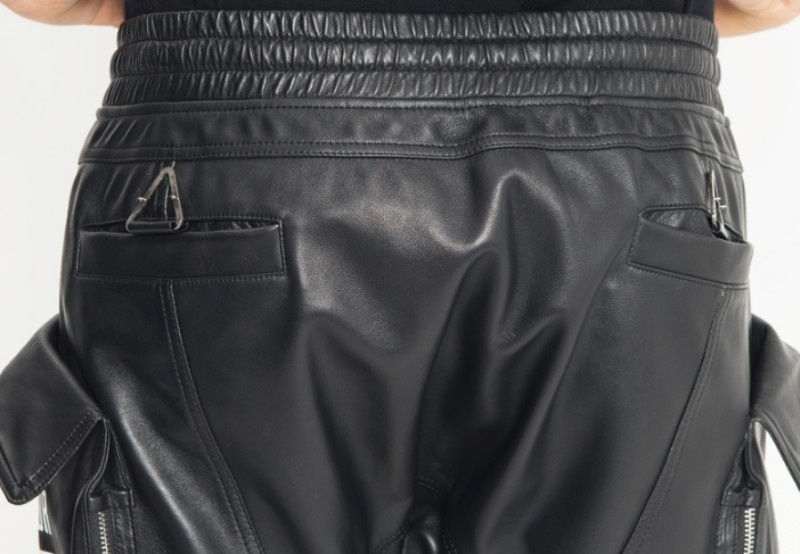 Miniatura: Mens Casual Big Pockets Waist Joggers Harem Pants Sheepskin Genuine Leather