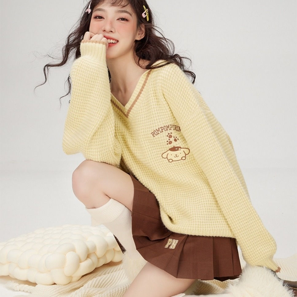 Thumbnail: Hello Kitty Women's Sweater Embroidered Knit Women Sweater Navy Collar Women's 