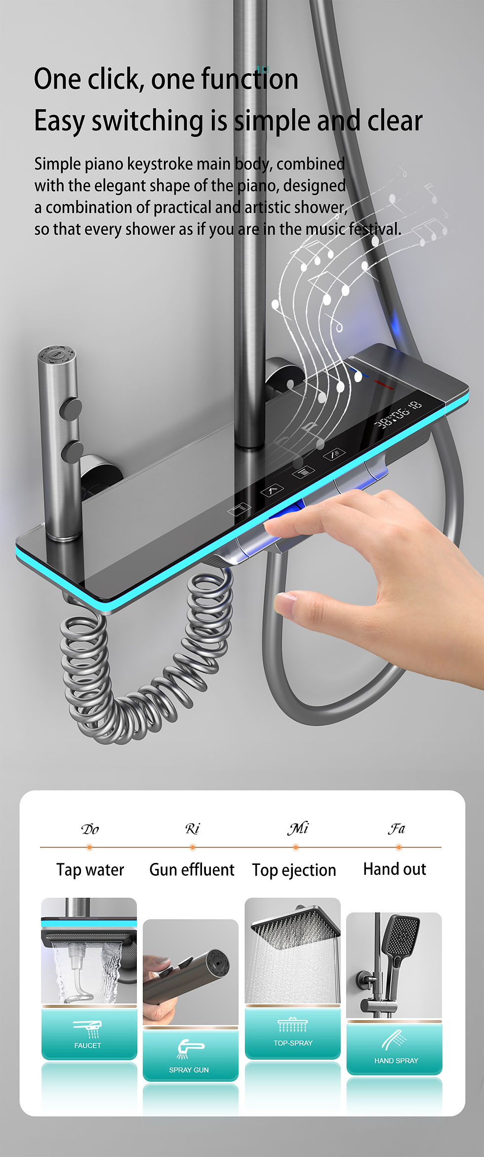 Thumbnail: Digital Display Thermostat Shower System Rain Shower Waterfall Shower Faucet Set