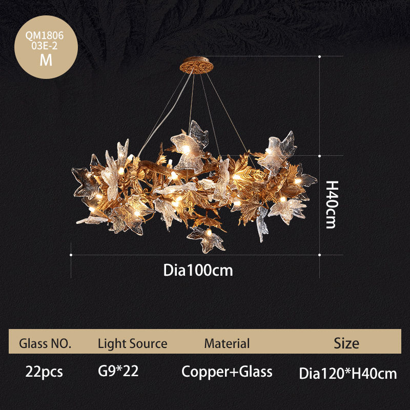 Miniatura: Creative Maple Leaves Chandelier Living Room Villa Hall Bedroom Copper Handmade