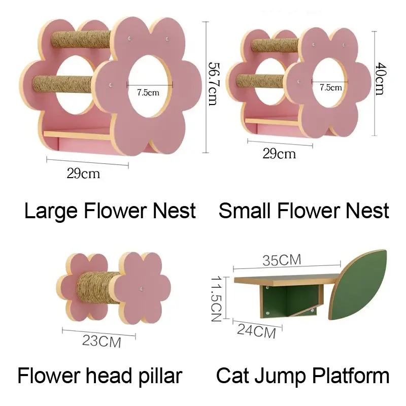Thumbnail: Cat Nest, Jumping Platform Set, Pink Flowers, Value Wall Style, Pet Furniture
