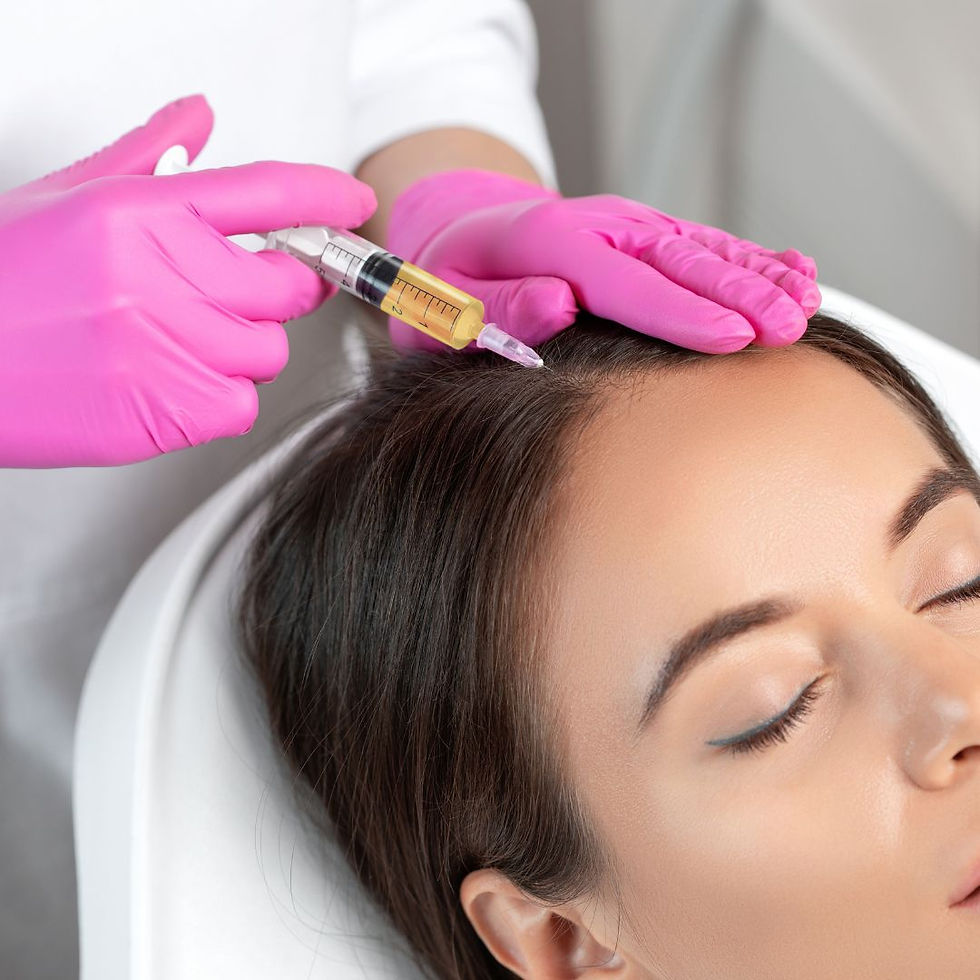Woman experiencing menopause and hair loss in women examining thinning hair in mirror, representing hormonal hair loss treatment options available at Dunedin Medical & Aesthetics Clinic, New Zealand.