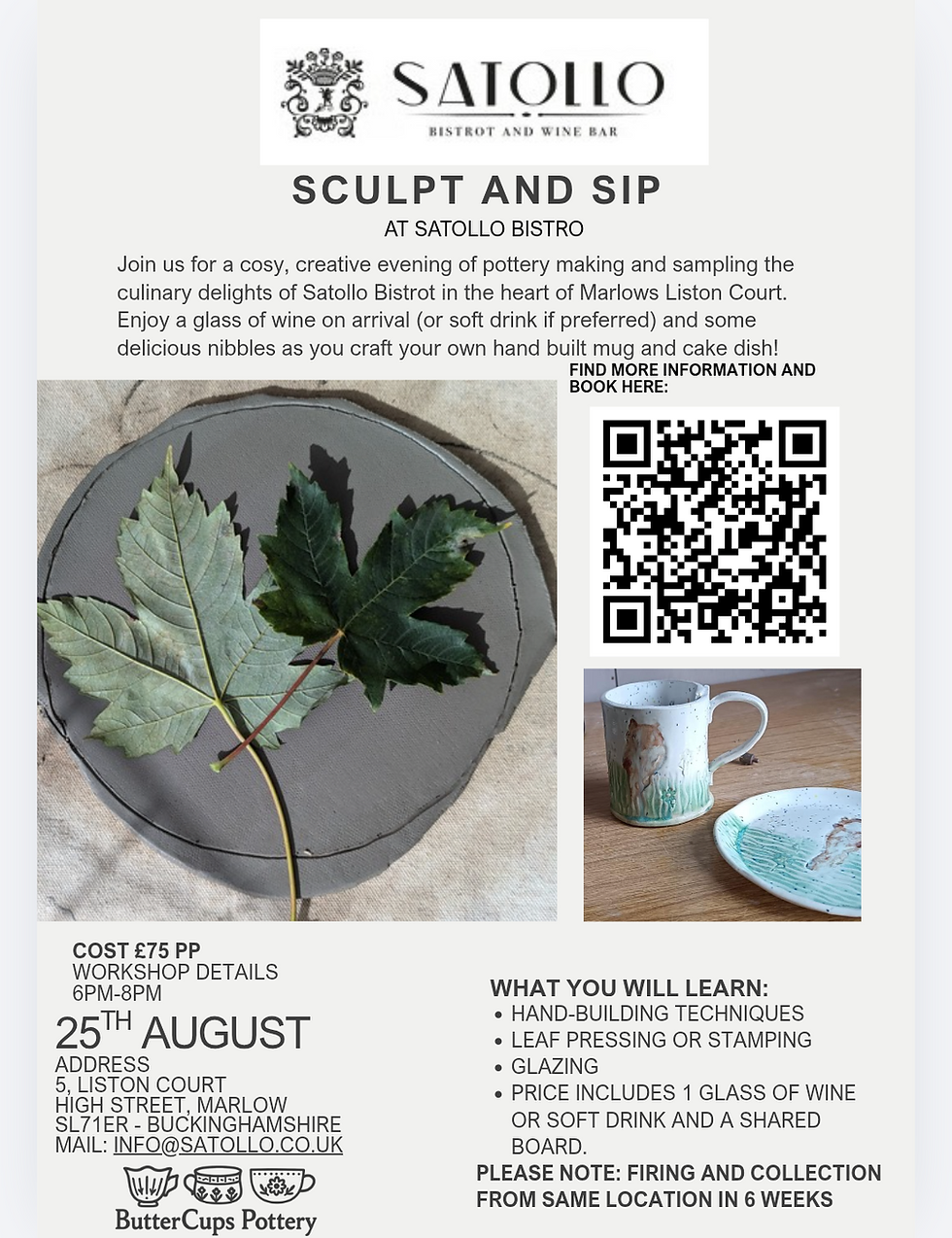 Buttercups Pottery Sculpt and Sip Event at Satollo