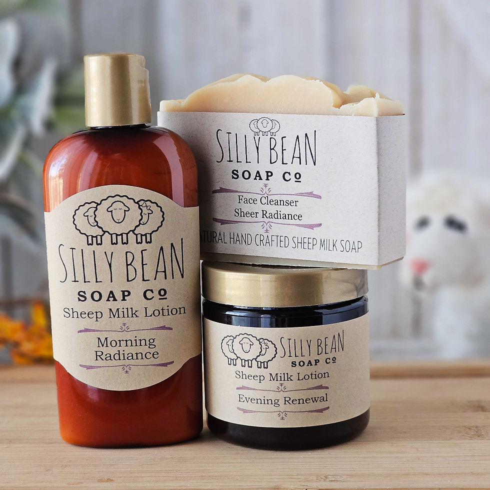 Bottle of lotion and a jar of lotion with soap sitting on top of jar.