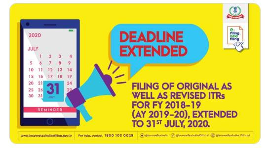 Extended date for filing Income Tax Return (ITR) for the AY 2019 -20 (FY 2018 -19)
