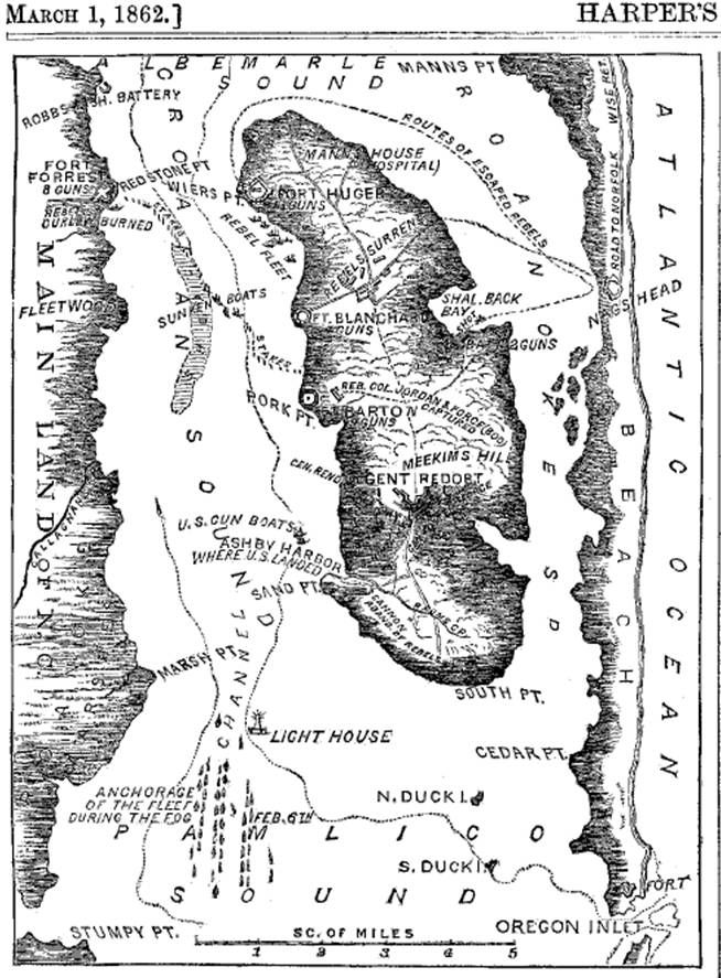 Roanoke Island, Showing Position of Rebe