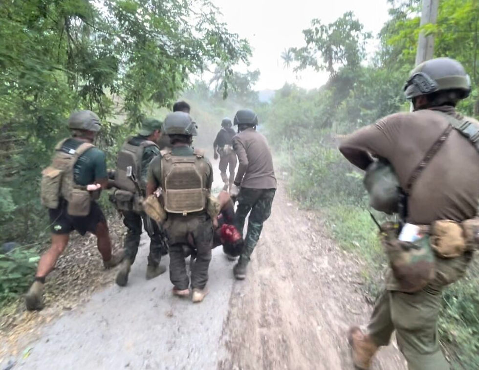 Rangers carrying Oo Reh as jet fighter comes in on third pass.