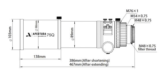 Apertura 75 diagram of dimensions