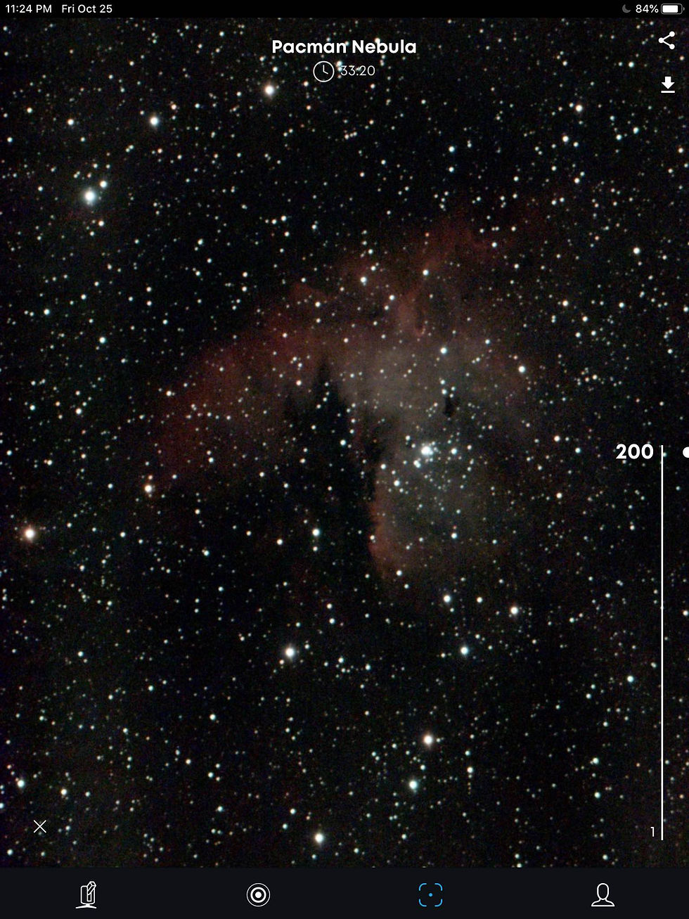 Imaging tab in Stellinapp with colored dots for targets, Stellina app tutorial for Astrophotography