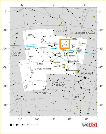 How to find M25 in the night sky, map