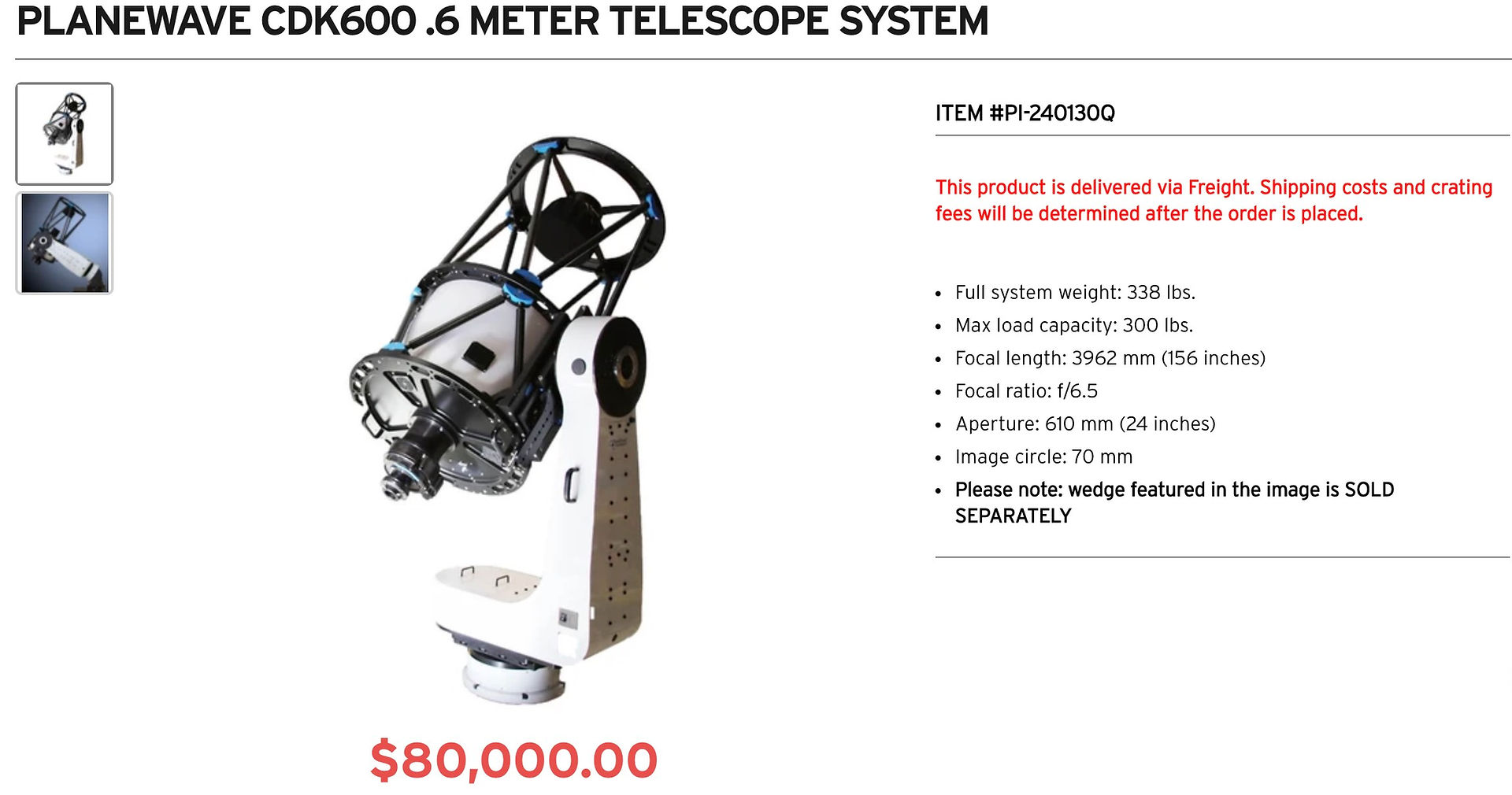 PlaneWave CDK600 .6 meter