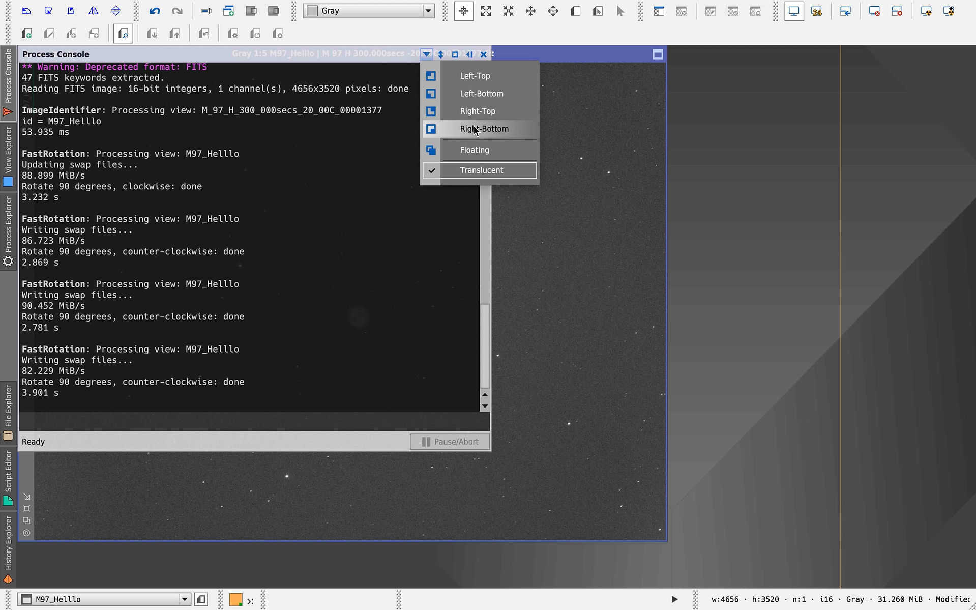 PixInsight How to move the Process Console window