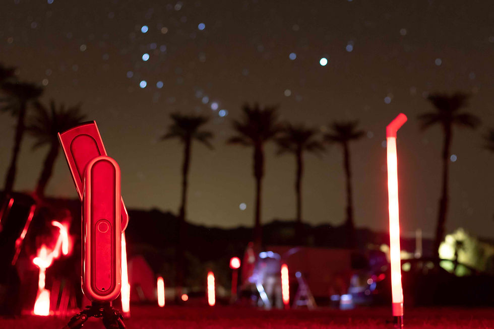 Stellina smart telescope for Astrophotography photo at night with the Orion Constellation rising behind, taken from Death Valley, California