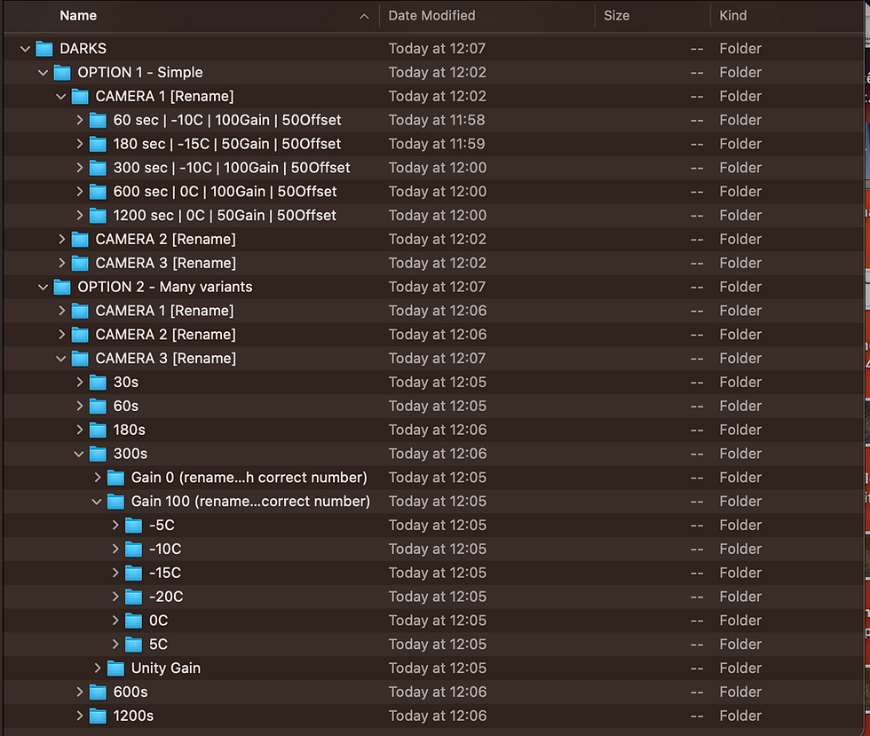 dark library folders for astrophotography