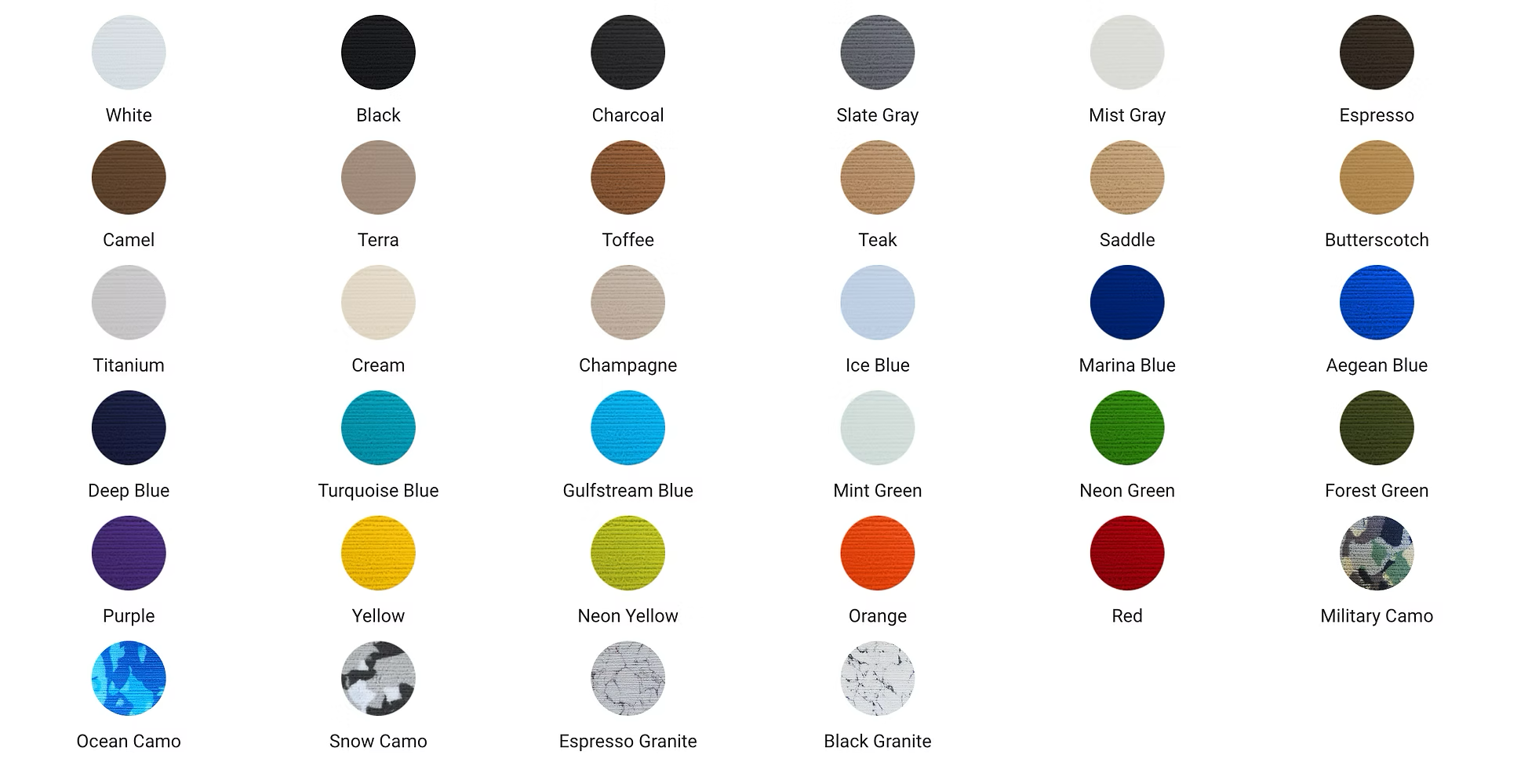 Additional EVA decking colors available for standard orders