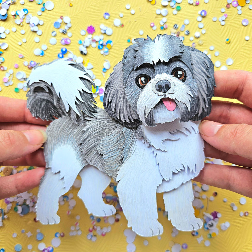 Handmade dog pawtrait using layered paper