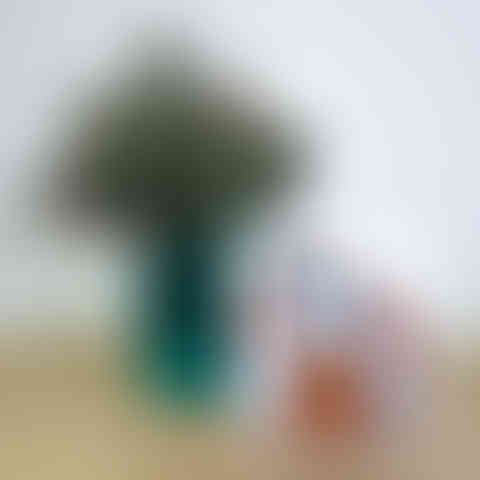 Flat lay of Halloween ghost bunny card with fall decorations