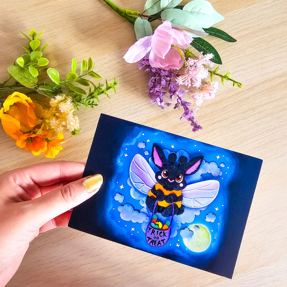 Eco friendly bunny postcard with bee costume design