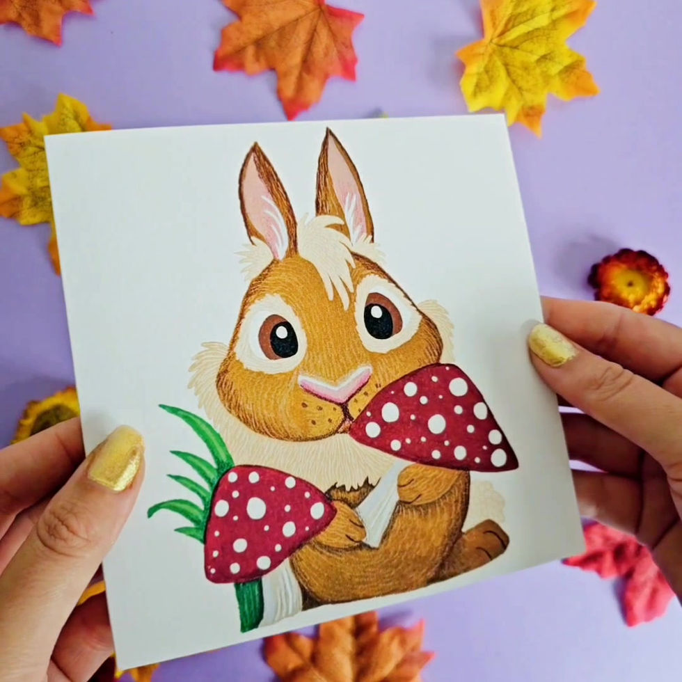 Set of 5 autumn bunny greeting cards featuring woodland rabbits in seasonal themes