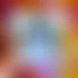 Close-up of bunny illustration with big eyes and red ladybirds