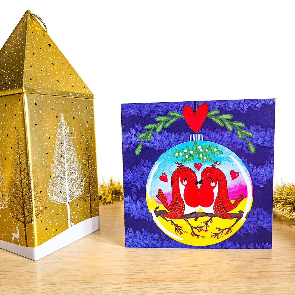 Robin bauble greeting card for bird lovers at Christmas