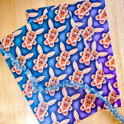 Gingerbread bunny print wrapping paper sheets and gift tags