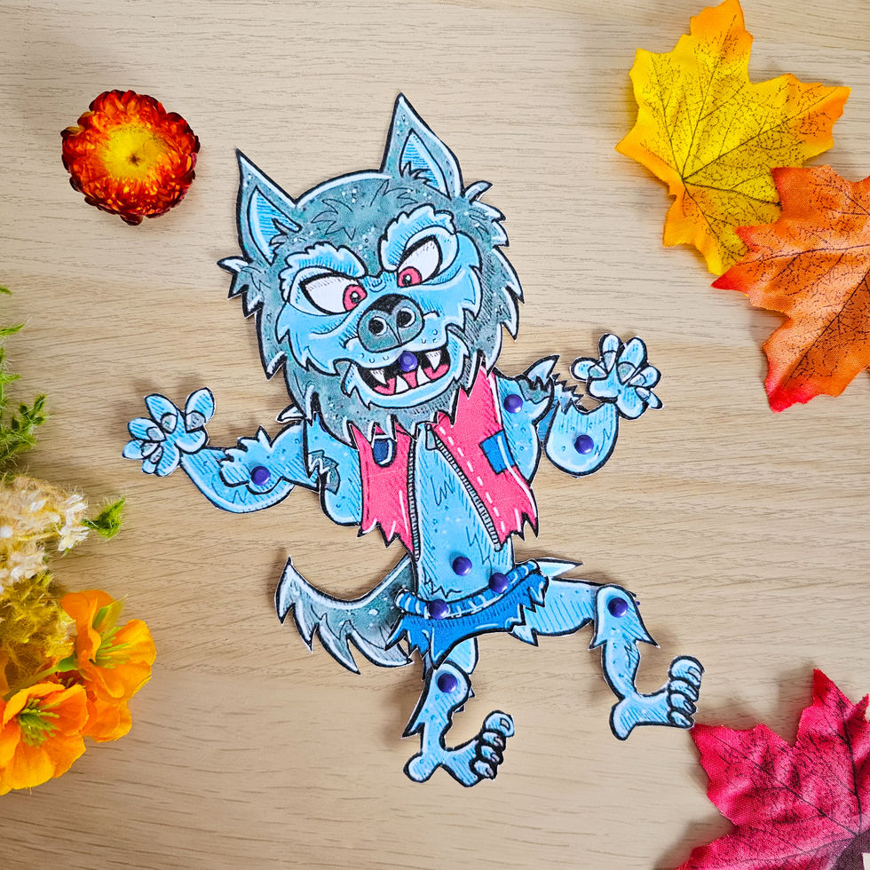 Halloween printable wolf puppet with scary werewolf design