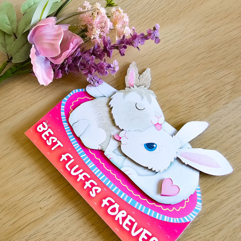 Close-up of 3D bunny design with vibrant pink and blue background