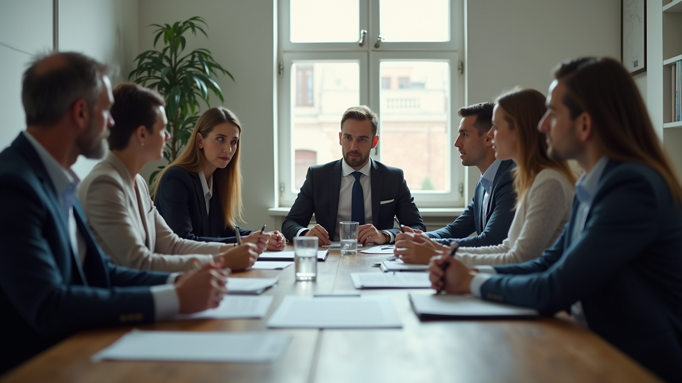 High angle view of a business meeting discussing financial strategies