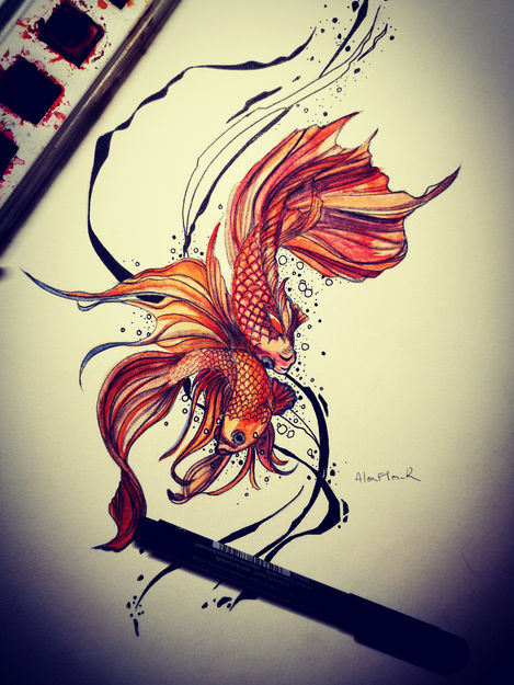 projet tattoo fish aquarelle