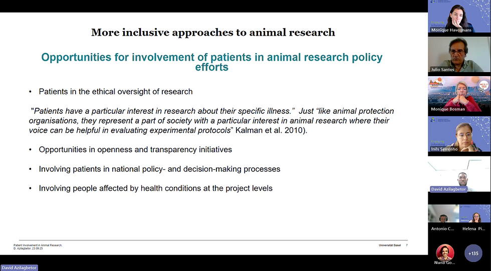 David Azilagbetor presenting his research on patient involvement in animal research oversight.