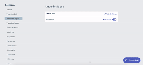 Ambuláns lapok tartalmi beállításai csúszkák segítségével.