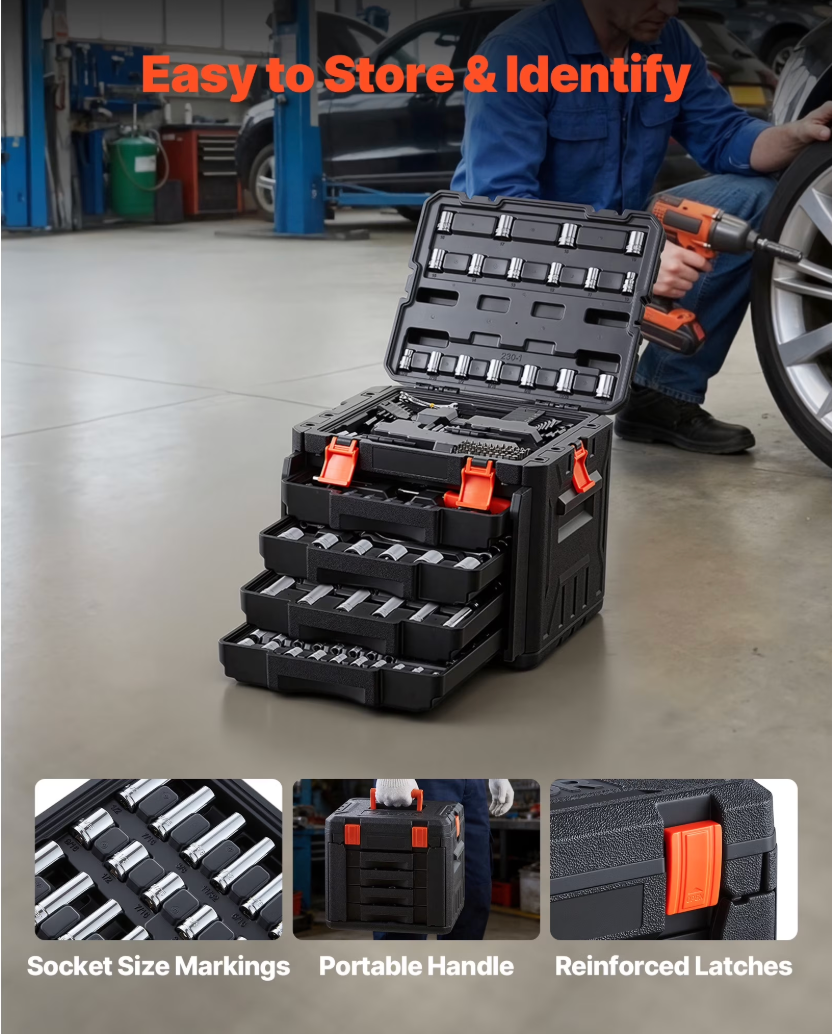 Thumbnail: VEVOR Mechanics Tool Set, 230-Piece Mechanic Tool Kit, 1/4 in, 3/8 in, and 1/2