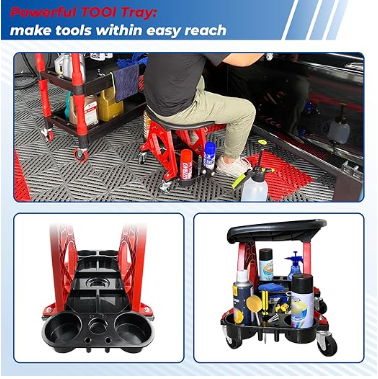 Thumbnail: Heavy Duty Rolling Stool Car Detailing Creeper Seat with Tool Tray