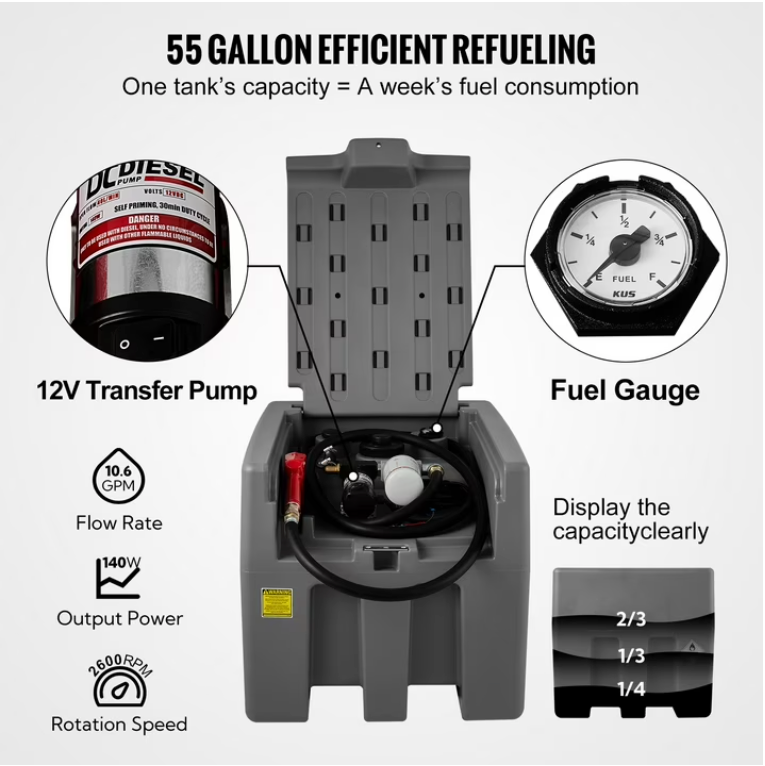 Thumbnail: 58 Gallon Capacity & 10 GPM Flow Rate Portable Diesel Tank, Diesel Fuel Tank