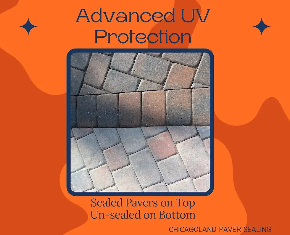 Highltighting the difference in UV protection between pavers that were sealed and pavers that were note sealed.