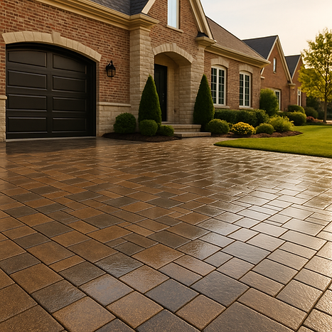 High-gloss sealed brick paver driveway with a wet-look finish (serving Winnetka, IL).