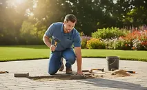 Making necessary repairs to a brick paver patio before professionally cleaning and sealing.