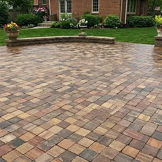 Brick paver patio cleaning and sealing in Elmhurst, IL, showing a color-enhancing wet-look finish.