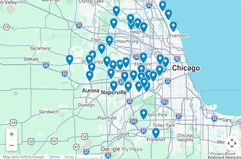 Map of service area for Chicagoland Paver Sealing.