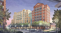 The new 293-unit LC Line Street apartment project will soon rise next to the Interstate 26 off-ramp to Meeting Street in downtown Charleston. Rendering/Ramsa Architects
