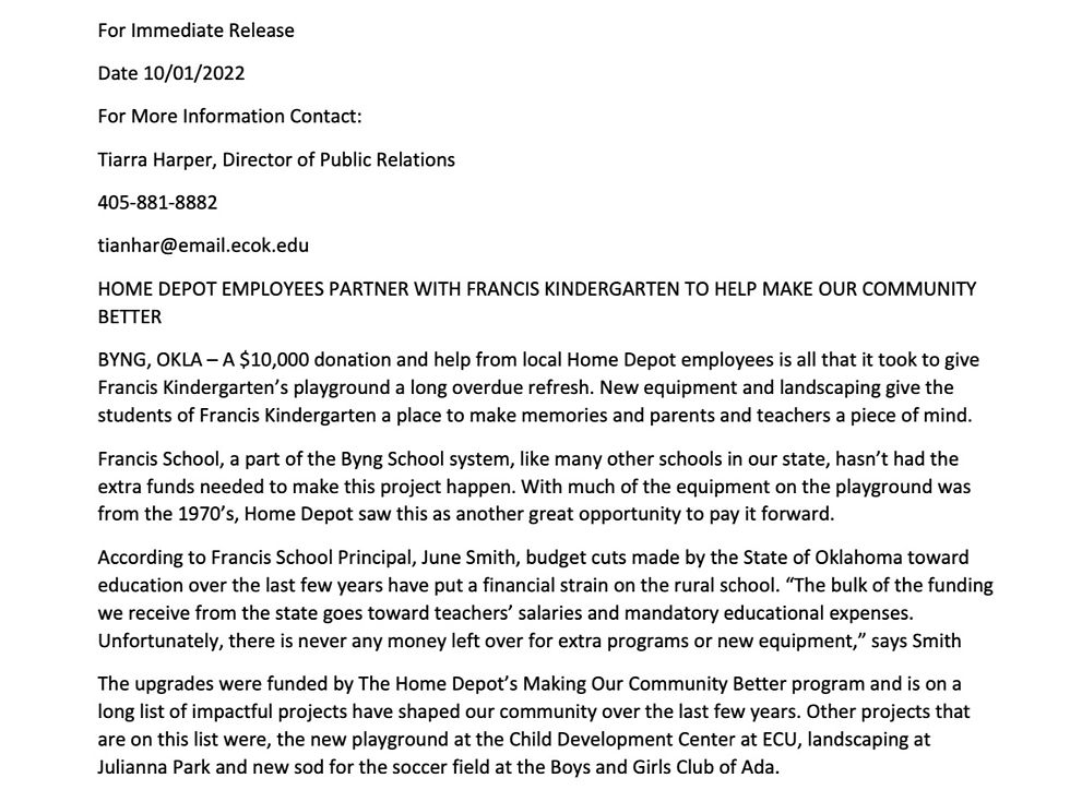 Home Depot Press Release | Assignment